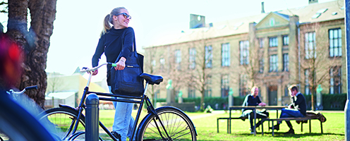 Blonde woman with bicycle